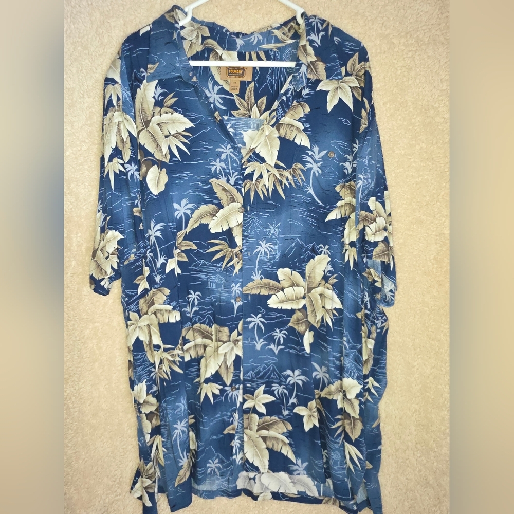 The Foundry Supply Co. Blue and Tan Tropical Print Shirt